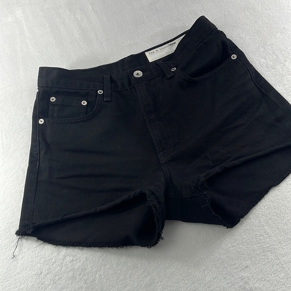 Rag & Bone 25, 0 Black Short Fray Raw Hem High Rise‎ 100% Cotton Denim Shorts - Picture 1 of 11
